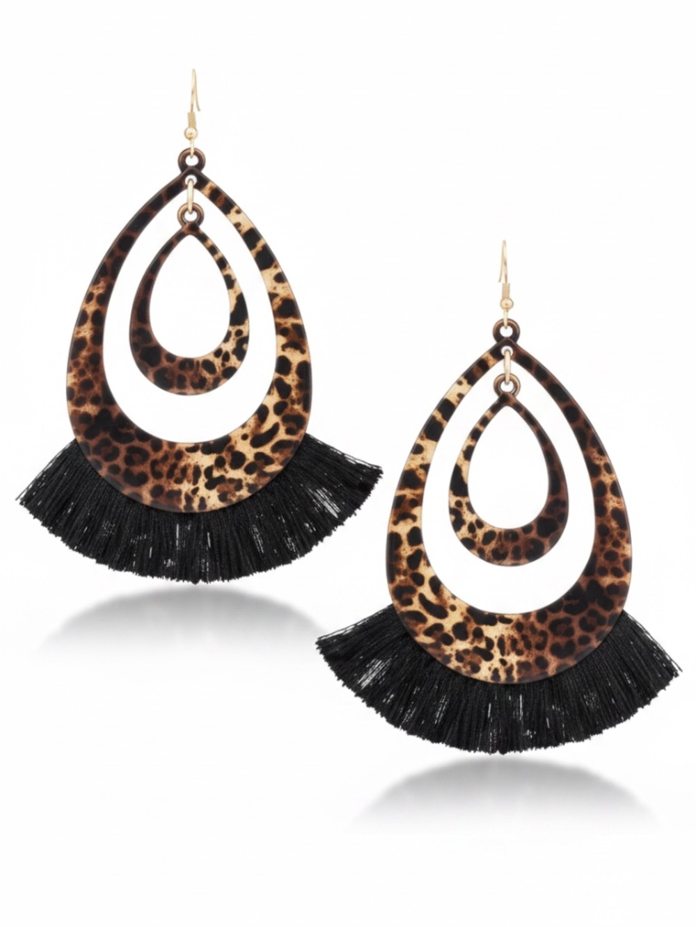 Womens Teardrop‎ Fringe Earrings Leopard Print Jewelry